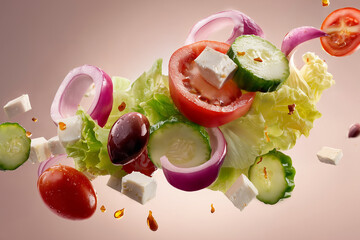 Flying Salad Ingredients Colliding in Mid-Air — Fresh and Dynamic Food Shot