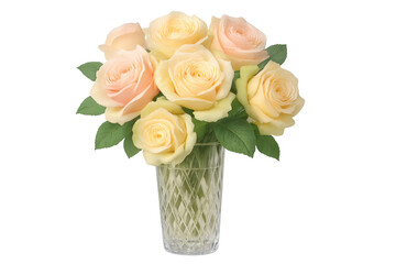 Elegant bouquet of peach and yellow roses in vase