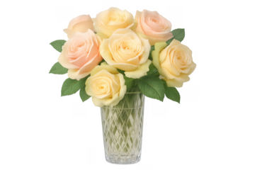 Elegant bouquet of peach and yellow roses in vase