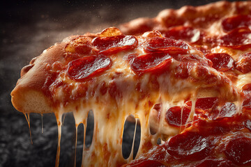 Pepperoni Pizza Slice Being Pulled Away — Tasty, Delicious, Cheesy