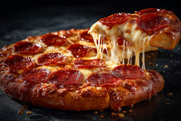 Pepperoni Pizza Slice Being Pulled Away — Tasty, Delicious, Cheesy