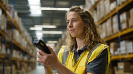 Warehouse Worker Scanning Inventory with Mobile Device for Efficient Logistics and Supply Chain Management