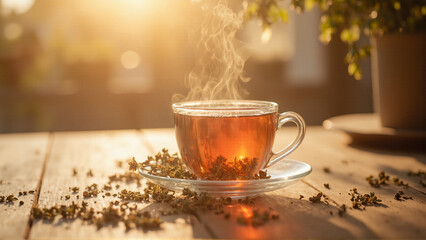 Cozy Morning Herbal Tea with Natural Sunlight