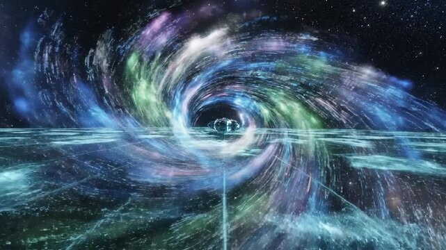 Abstract digital artwork of a cosmic vortex with glowing energy and celestial elements