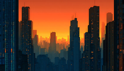 sunset over the city