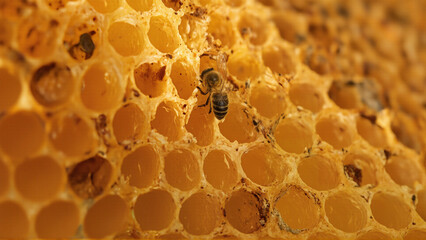 Beehive Frame with Honeycomb in Sunlight