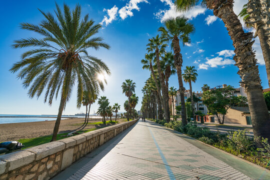 Sunny day at La Malagueta beach in Malaga. Spain