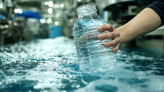 Medium shot focusing on a technician handling plantderived cooling liquid in a transparent container representing innovative green cooling technologies.
