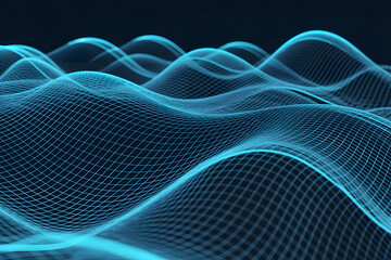 Abstract blue digital waveform landscape with glowing lines