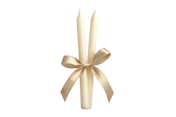 Pair of ivory candles with satin ribbon bow