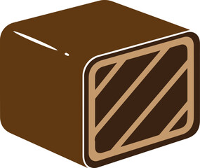 Stylized brown chocolate candy with layered filling and white highlights sweet confection