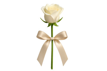 White rose flower with champagne ribbon bow