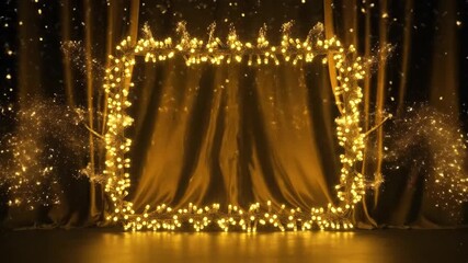 Golden Fairy Lights Framing a Curtain Stage Setup.