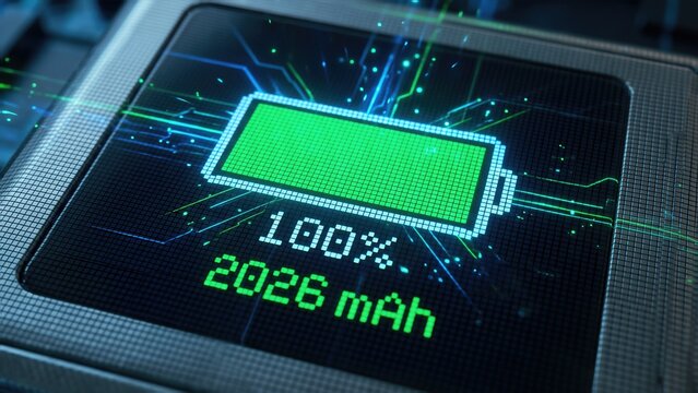 2026 mah Battery Charging Icon Screen Full Green Bar Macro Technology