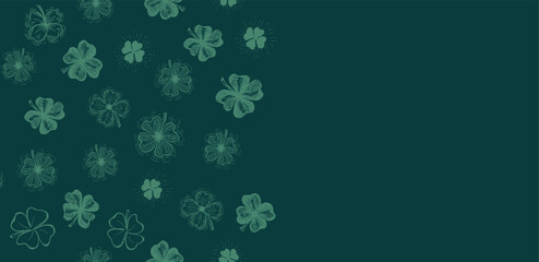 St. Patricks Day, clover pattern on green. Hand drawn illustrations	
