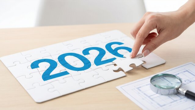 Hand Placing Final Piece Jigsaw Puzzle Revealing Number 2026