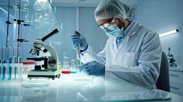 A modern laboratory scientist conducts an analysis or scientific research