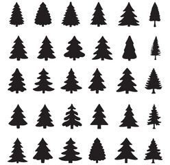 Pine tree silhouettes icon set. Christmas tree vector icon set Collection of green winter holiday pine and fir tree silhouettes. Various Christmas tree silhouette. EPS 10