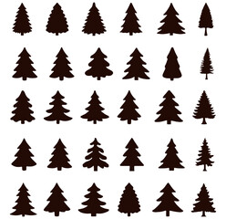 Obraz premium Pine tree silhouettes icon set. Christmas tree vector icon set Collection of green winter holiday pine and fir tree silhouettes. Various Christmas tree silhouette. EPS 10