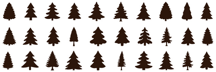 Christmas tree silhouette clipart set. Black Christmas tree drawing clip art collection in white background. EPS 10
