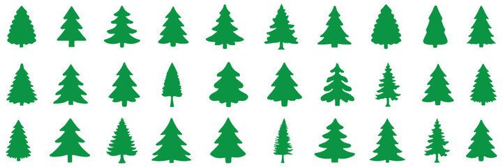 Pine tree silhouettes icon set. Christmas tree vector icon set Collection of green winter holiday pine and fir tree silhouettes. Various Christmas tree silhouette. EPS 10