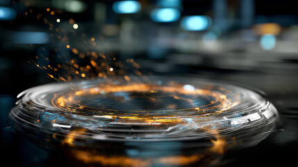 Holographic propulsion device launch visualization defocused futuristic background innovative advancement symbolism technological breakthrough representation creative launch