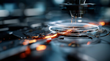 Holographic propulsion device launch visualization defocused futuristic background innovative advancement symbolism technological breakthrough representation creative launch