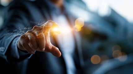 Innovation concept presented by consultant in management faceless professional defocused presentation background strategic thinking scene business advancement moment creative