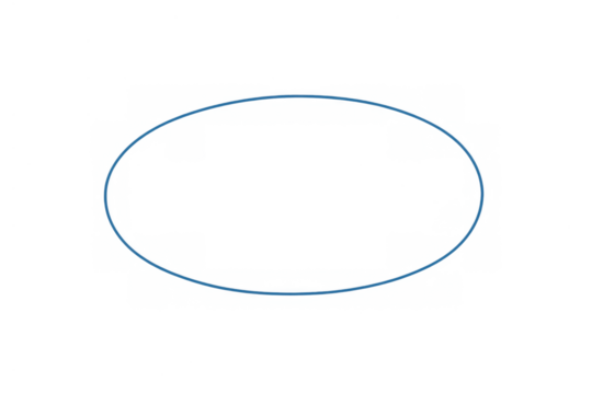 Blue ellipse outline, simple basic oval geometric shape on a transparent background, abstract minimal graphic element