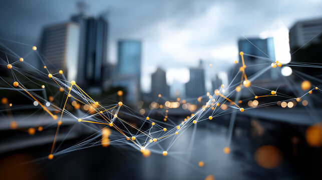 Smart metropolis and abstract point connect with gradient line defocused urban background technological infrastructure visualization innovative connectivity scene digital - Powered by Adobe