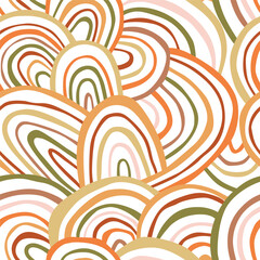 Abstract flowing wave lines seamless pattern. Freehand drawing curve stripes repeat background in orange, yellow, green colors. Vector illustration, Geometric print, wallpaper, textile design.