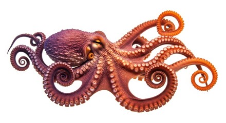 Obraz premium Marine octopuse with curling tentacles and textured skin in purples and oranges
