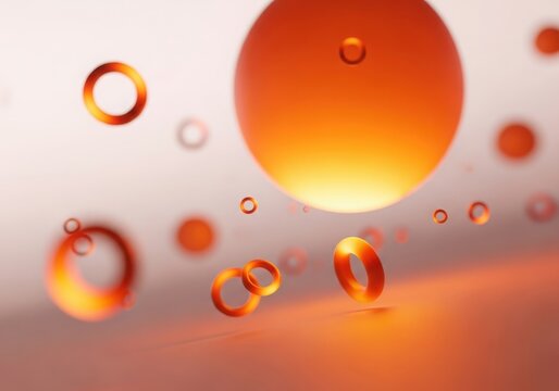 Abstract orange bubbles and rings with soft lighting