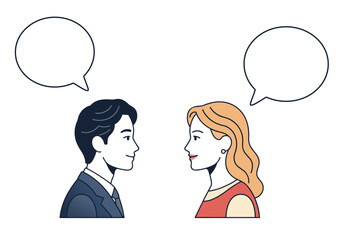 Conversation Between Man and Woman with Speech Bubbles &mdash; English Learning Illustration