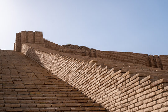 Nasiriyah, Iraq - November 20, 2025: Close-up View of the Great Ziggurat of Ur's Central Staircase and Tiered