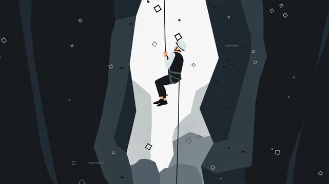 A Businessman Ascends a Vertical Cliff Face Illustrating Determination and Ambition