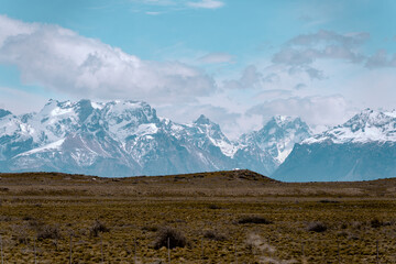 Iconic view of Mount Fitz Roy in Argentinian Patagonia on the road on the way to El Chalten