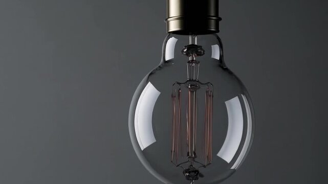 Flickering Vintage Edison Light Bulb Close Up on Gray Background