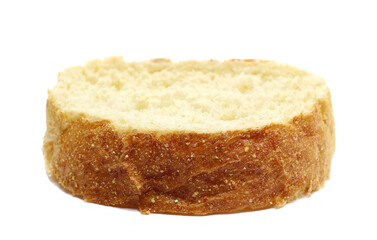 Fresh baked, slice of corn bread isolated on white  background, side view