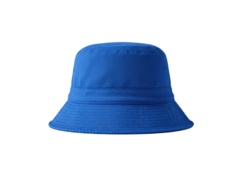high-quality electric cobalt blue textured cotton bucket hat with a wide brim, isolated on a pure white background under high-key studio light. concept of trendy summer fashion
