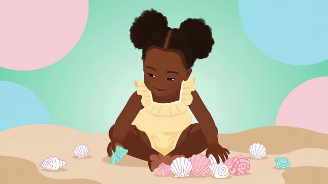 A Playful Child Exploring Seaside Treasures, Shells and Unbridled Joyful Moments