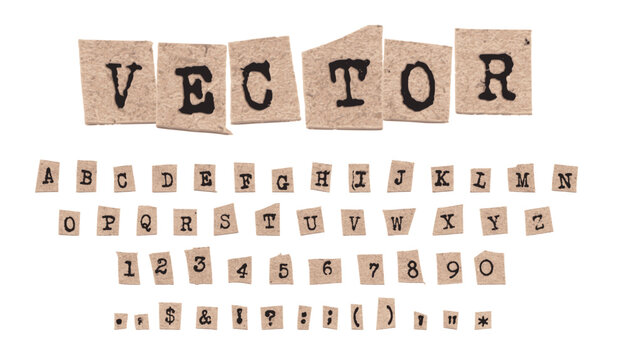 Old Brown Newspaper Cutout Letters Numbers and Punctuations Ransom Note Vector Set