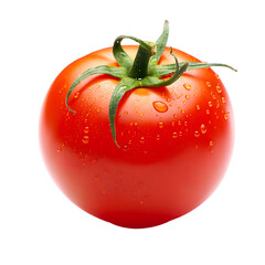 Fresh red tomato with water droplets on stem isolated on a transparent background fruit vegetable