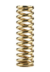 ultra-detailed macro shot of a flawless, brass-finished steel coil spring against a seamless white background with copy space, concept of mechanical precision