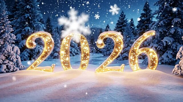 Glowing 2026 text snow forest winter light magical - Powered by Adobe
