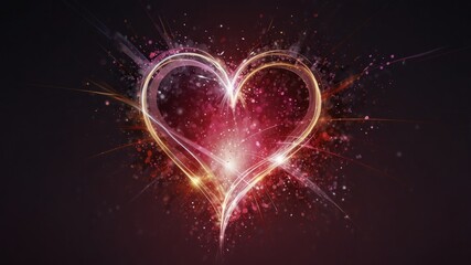 A radiant, sparkling heart shape, glowing with vibrant red, pink, and gold light against a dark, mysterious background. It evokes passion and love.