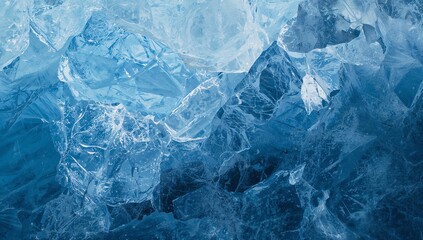 Obraz premium A close up view of textured translucent ice with shades of blue and white color variations showing