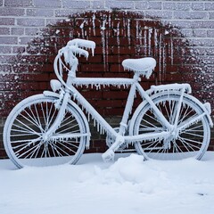 Frozen Bike Winter's Icy Embrace on Two Wheels