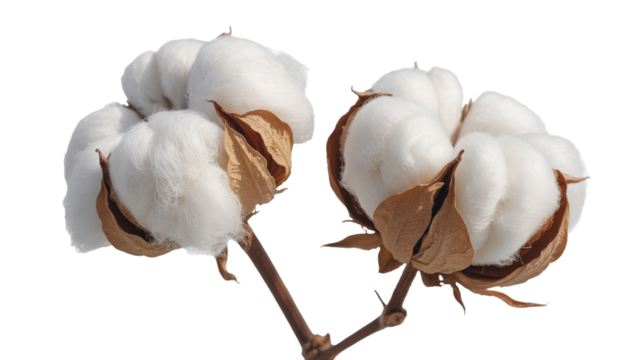 Fluffy cotton bolls pair  png  isolated on transparent background, ready for harvest, showcasing natural fiber perfection for textile designs