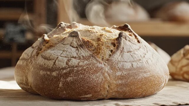 Freshly Baked Rustic Artisan Bread with Flour Dusting and Crusty Texture